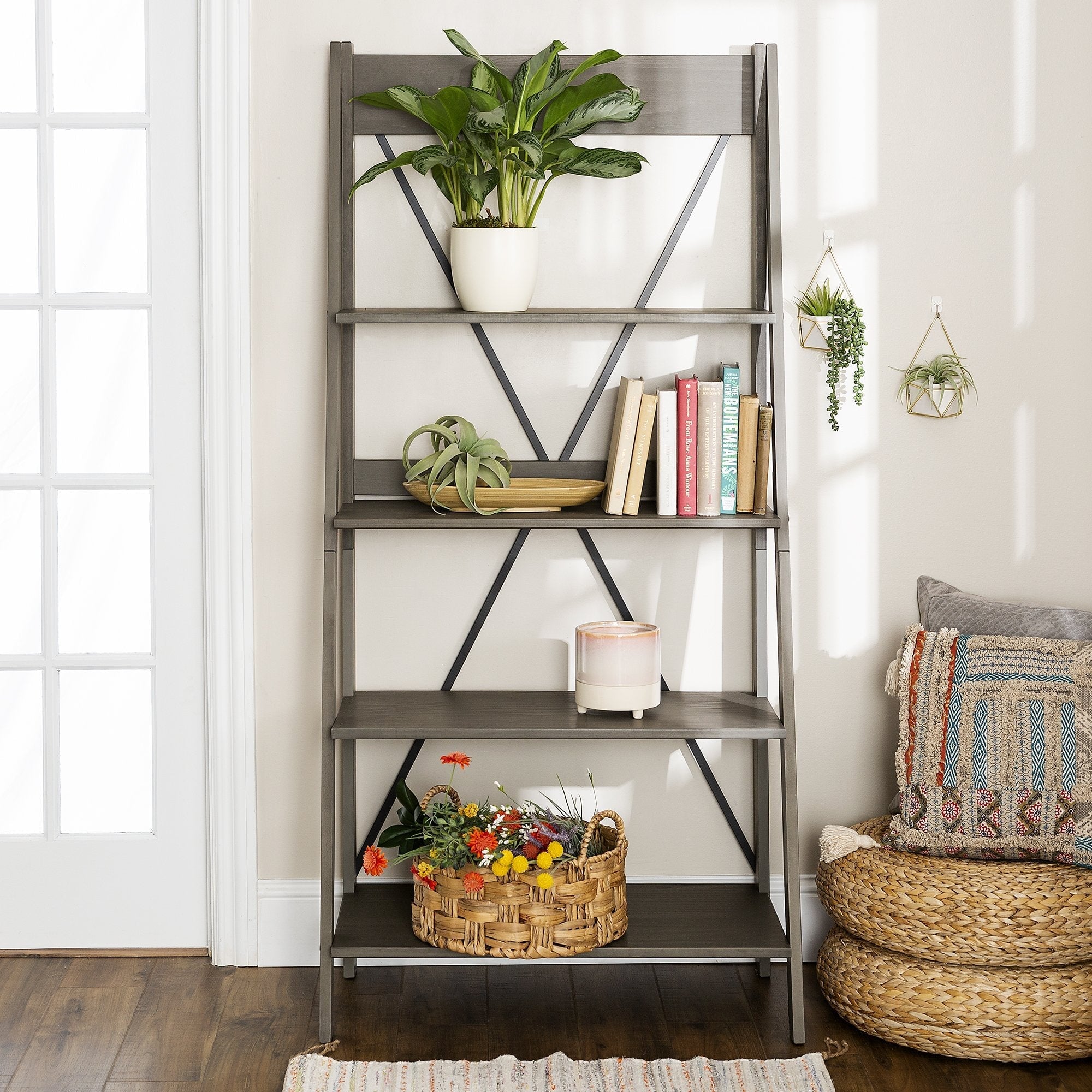68-Inch Solid Wood Ladder Bookshelf | Walker Edison