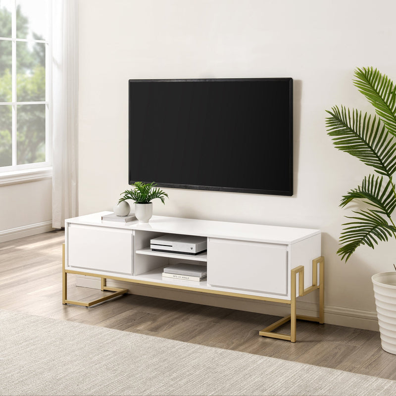 Modern Glam 2-Drawer TV Stand for TVs up to 65” Entertainment Centers & TV Stands Walker Edison Solid White 