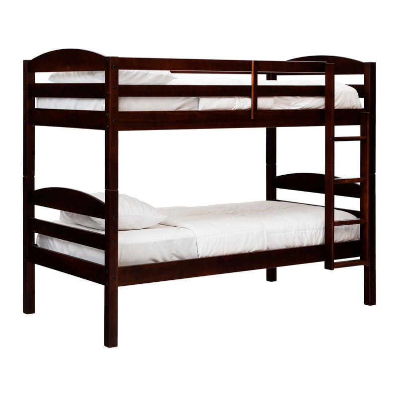 Transitional Solid Wood Twin-over-Twin Bunk Bed Frame Living Room Walker Edison Espresso 