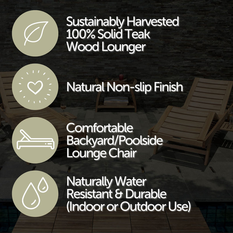 NORDICTEAK - Naples Natural Teak Outdoor Sun Lounger with Adjustable Seat