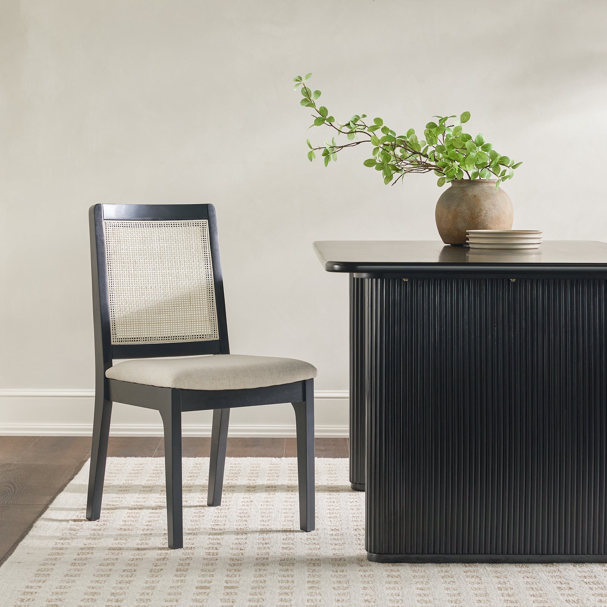 Catalina Solid Wood Dining Chair with Rattan Inset Back, Set of 2 ...