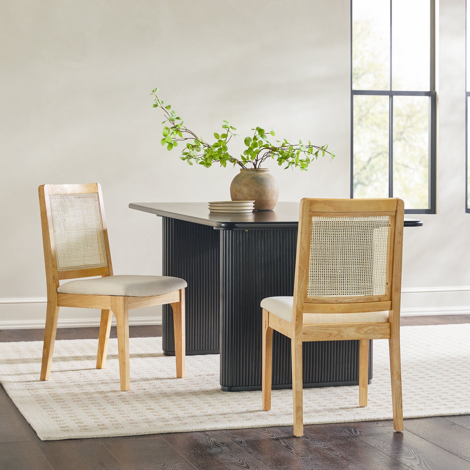 Catalina Solid Wood Dining Chair with Rattan Inset Back, Set of 2 ...