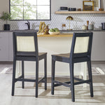 Catalina Solid Wood Bar Stool with Rattan Back Insert, Set of 2 Thumbnail