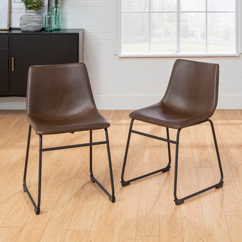 18" Faux Leather Dining Chair 2 pack Dining / Kitchen Walker Edison Brown 