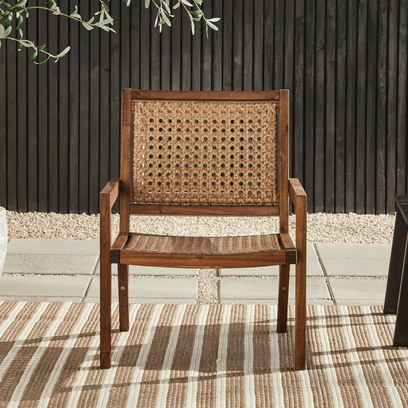 Boho Solid Wood Outdoor Accent Chair Living Room Walker Edison Dark Brown 