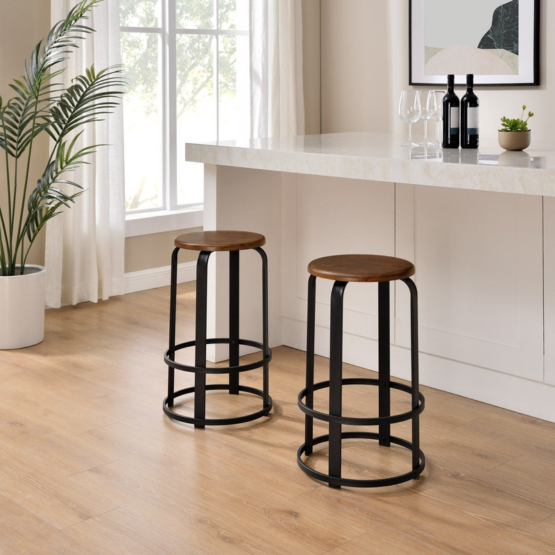 26" Metal and Wood Round Kitchen Bar Stool Living Room Walker Edison 