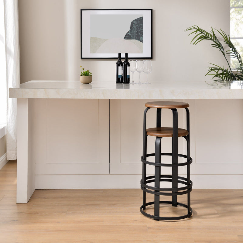 26" Metal and Wood Round Kitchen Bar Stool Living Room Walker Edison 