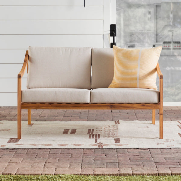 Modern Solid Wood Outdoor Loveseat Living Room Walker Edison 