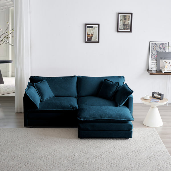 Walker Edison | Teal Cloud Chenille Two-Seater Loveseat Sofa with Otto