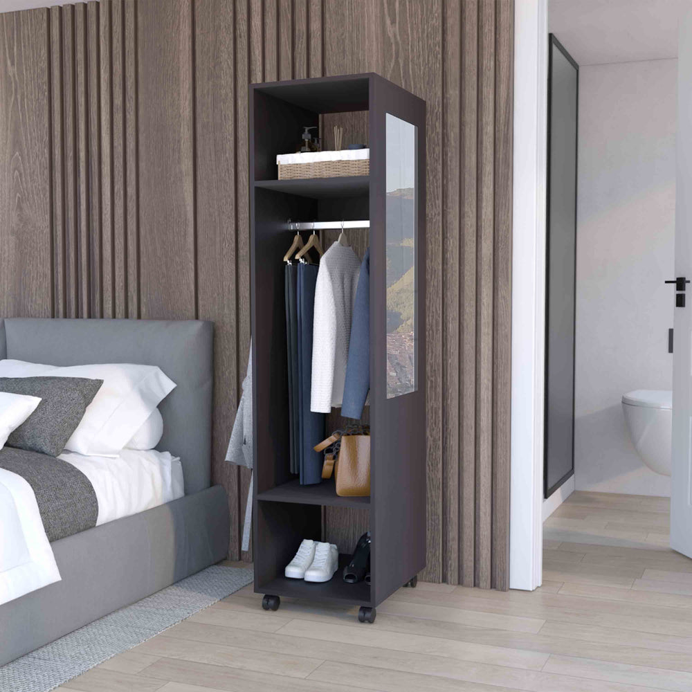 Minimalist Tall Wardrobe Armoire Storage Cabinet with Mirror, Black