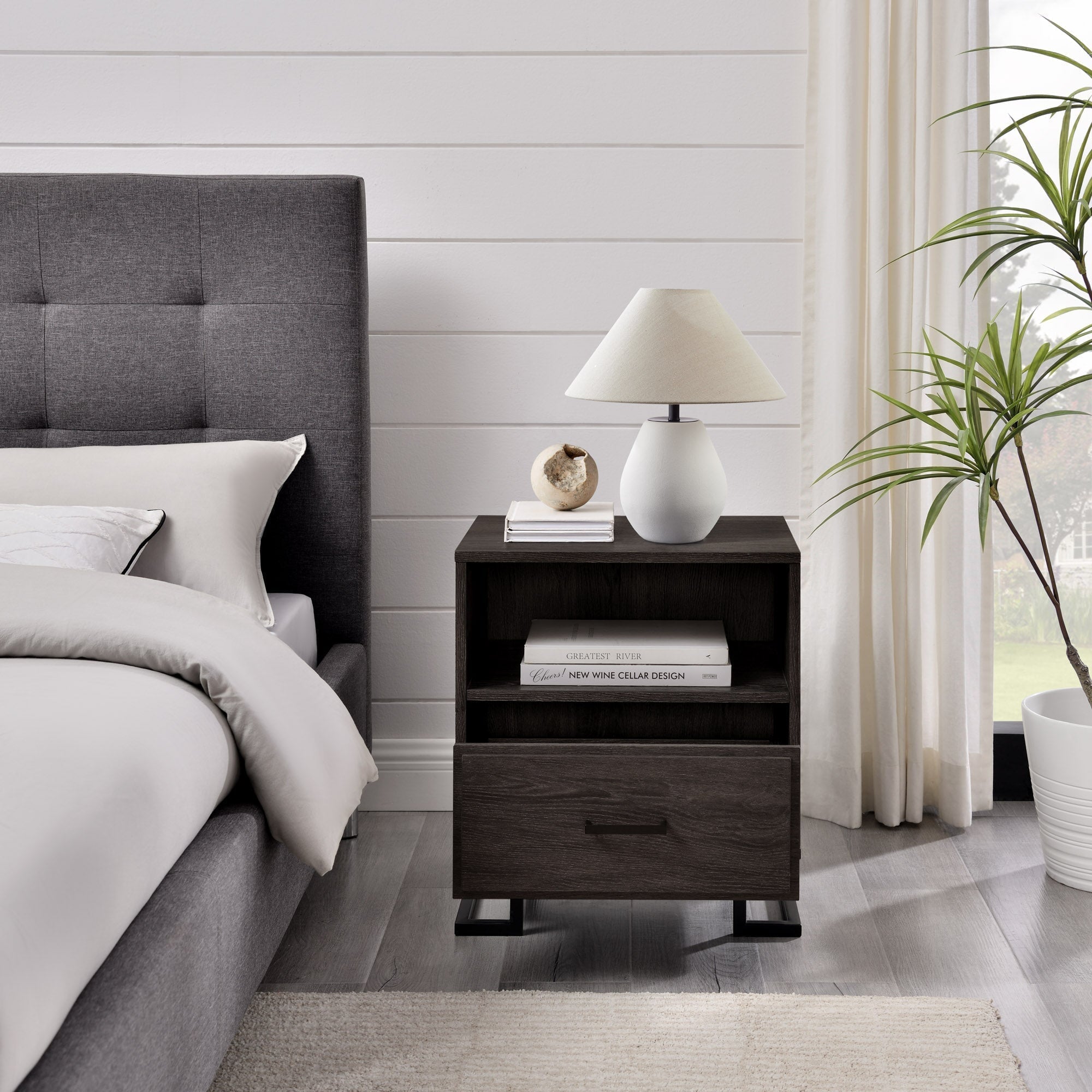 エルセーヌNEWGナイトデラックス Danae Modern Wood and Metal L-Leg Nightstand – Walker Edison