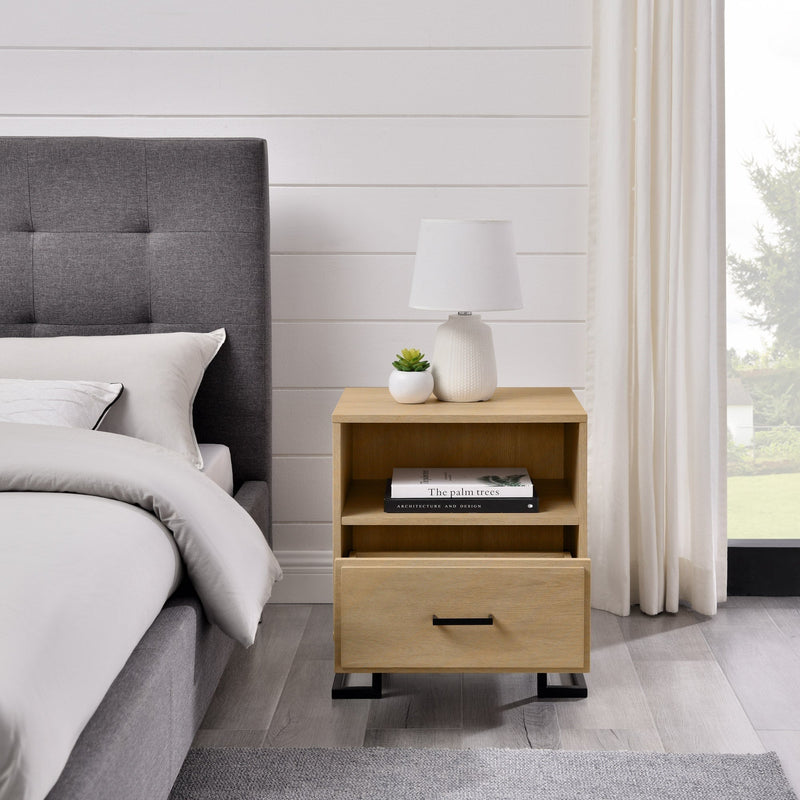 Danae Modern Wood and Metal L-Leg Nightstand Bedroom Walker Edison 