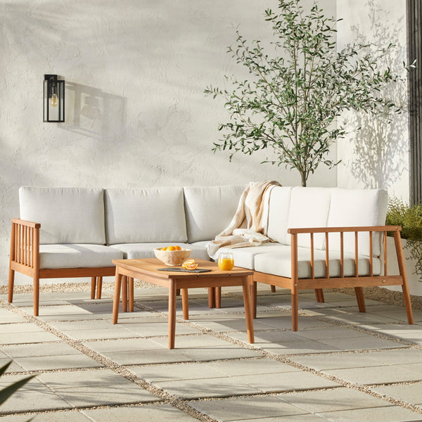 Modern 6-Piece Spindle Solid Wood Outdoor Sectional and Coffee Table Living Room Walker Edison 