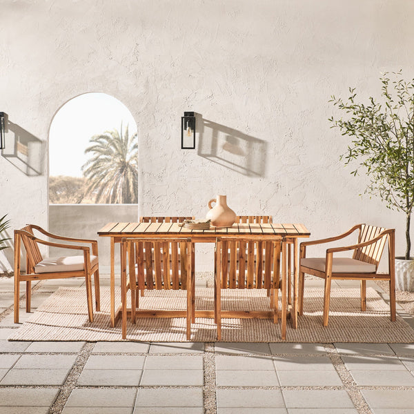 Modern 7 Piece Slat Top Dining Set Walker Edison