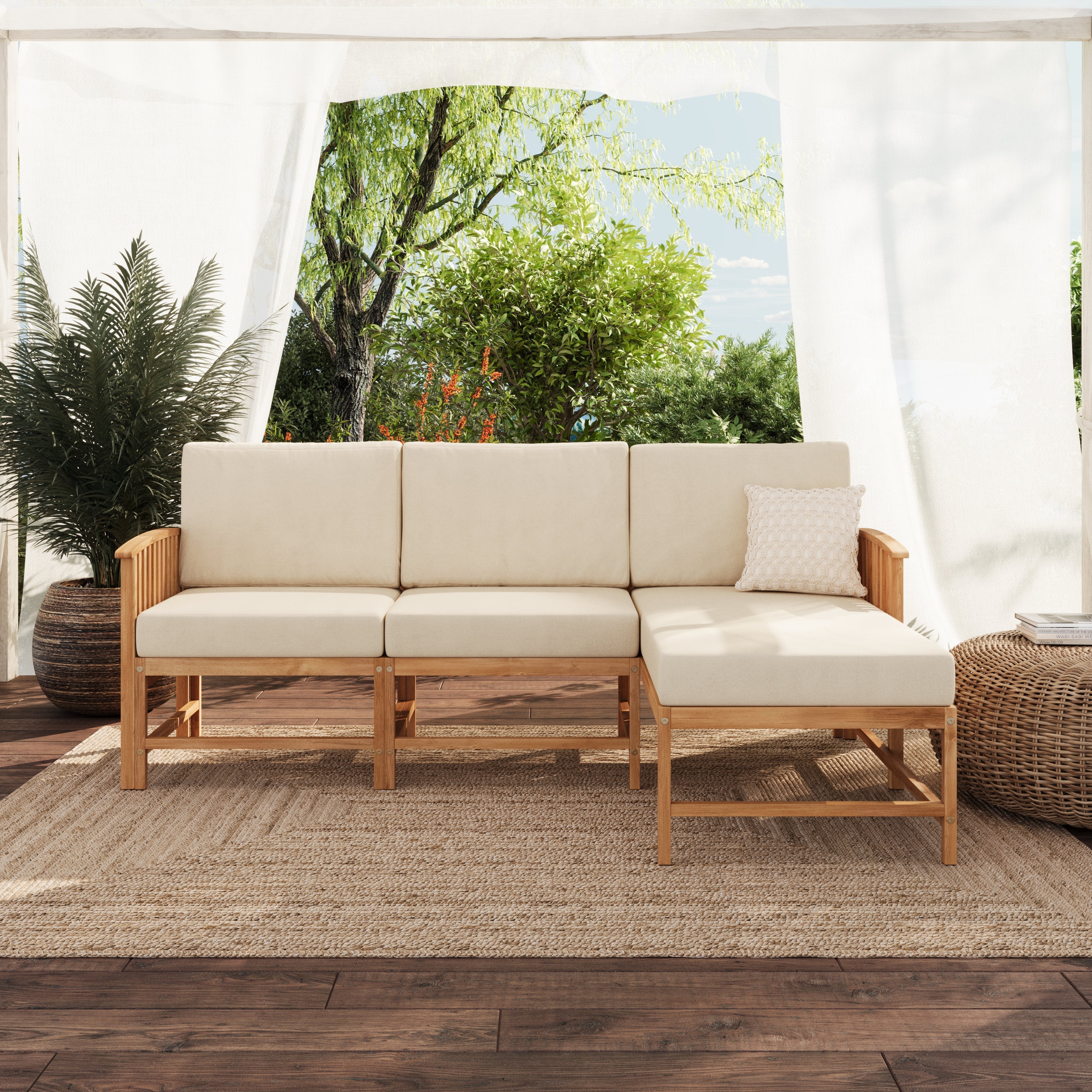 Midland Modern Solid Wood 3-Piece Outdoor Sectional Set – Walker