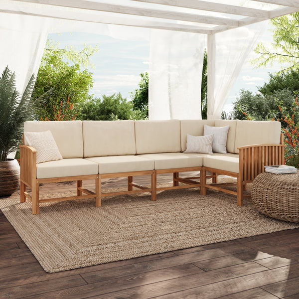 Modern Solid Wood 5 Piece Outdoor Sectional Set Walker Edison