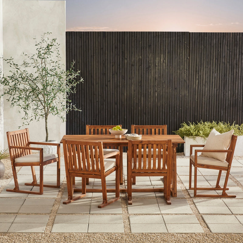 7-Piece Modern Solid Wood Geometric Outdoor Dining Set Living Room Walker Edison 