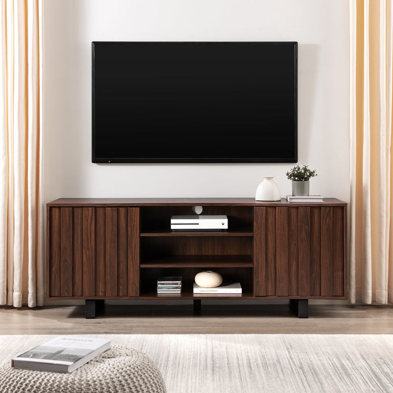 60" Modern TV Cabinet with Paneled Doors Living Room Walker Edison Dark Walnut/Black 