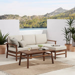 4-Piece Modern Chevron Acacia Outdoor Chaise Sectional with Coffee Table Living Room Walker Edison  Thumbnail