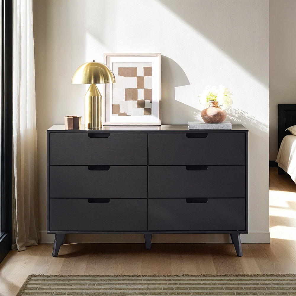 Mid-Century Modern 6 Drawer Dresser with Cut Out Handles Black - Walker Edison Mid-Century Modern 6 Drawer Dresser with Cut Out Handles Black - Walker Edison