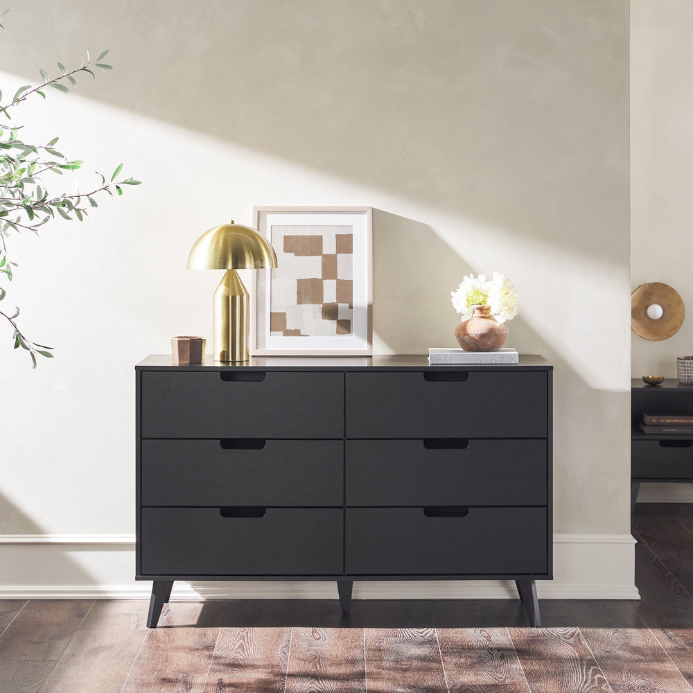 Mid-Century Modern 6 Drawer Dresser with Cut Out Handles Black