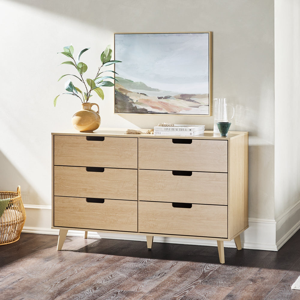 Mid-Century Modern 6 Drawer Dresser with Cut Out Handles Black