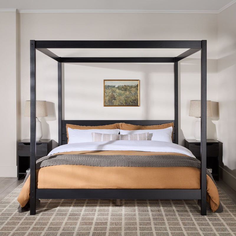 Minimalist Solid Wood Low Bedframe Bedroom Walker Edison With Canopy King Black