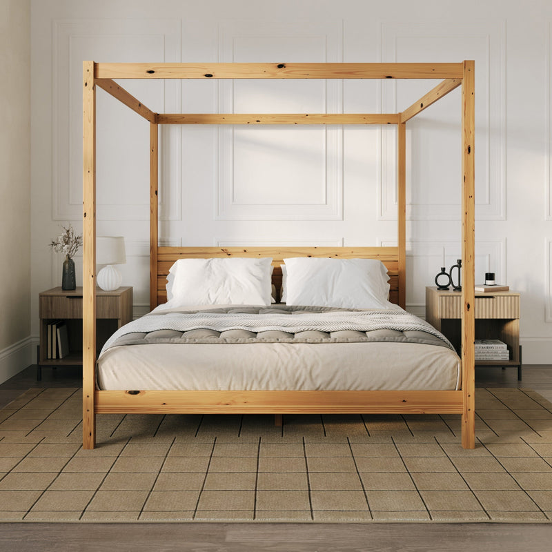Minimalist Solid Wood Low Bedframe Bedroom Walker Edison With Canopy King Natural Pine