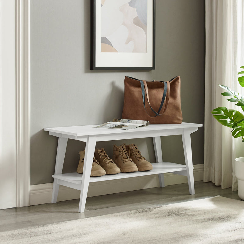 Kochi Minimalist Solid Wood Entry Bench with Lower Storage Shelf Occasional Walker Edison White 