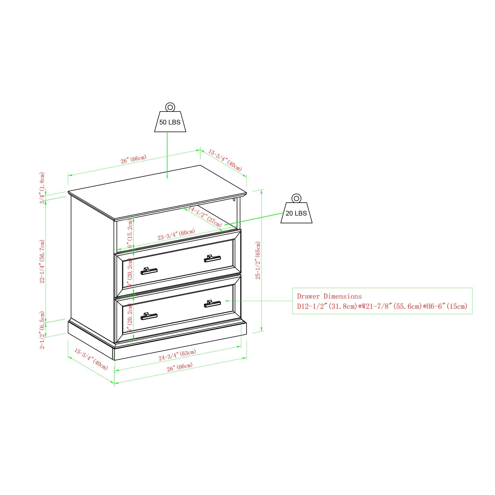 clyde classic 2 drawer nightstand side table