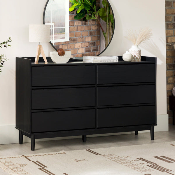 Lee Mid-Century Modern Wood Collection (Nightstand or Dresser) Bedroom Walker Edison 6-Drawer Wide Dresser Black