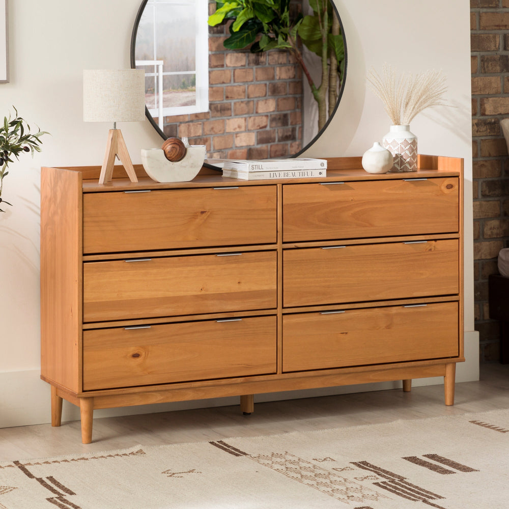 chinese dress ladies Lee Mid-Century Modern Wood Dresser 6-Drawer Wide Dresser / Caramel