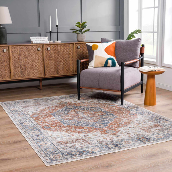 Akram Gray & Orange Washable Area Rug Rugs Boutique Rugs 