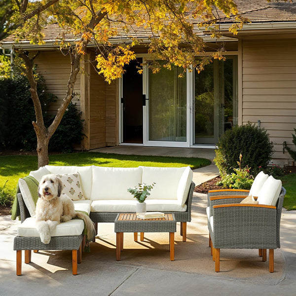 Walker Edison | Wicker 9-Piece Patio Modular Sofa Set