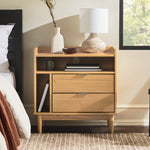 Lee Mid-Century Modern Wood Nightstand Bedroom Walker Edison Nightstand with Cubby Natural Pine  Thumbnail