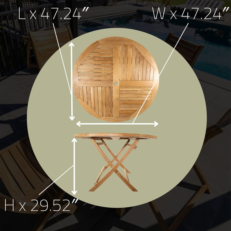 NORDICTEAK - Naples Natural Teak Outdoor Foldable Round Dining Table - 47"
