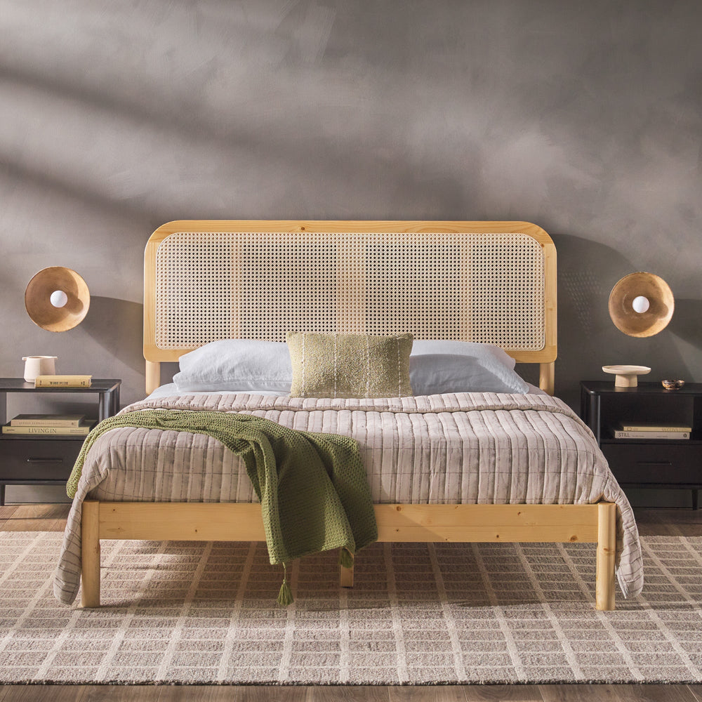 Neru Boho Curved Rattan-Headboard Bed Collection (Queen or King) – Walker  Edison, image size:1000x1000