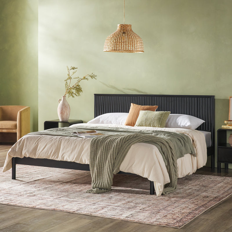 Paris Contemporary Reeded Headboard Solid Wood Bed