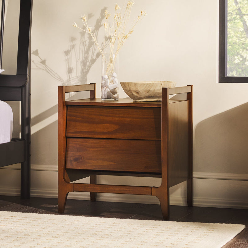 Mid-Century Modern 2-Drawer Wood Nightstand Bedroom Walker Edison 
