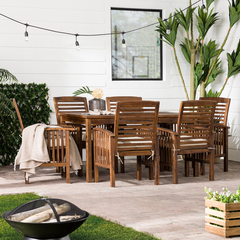 Midland 7-Piece Outdoor Patio Dining Set with Cushions Outdoor Walker Edison Rectangle Dark Brown 