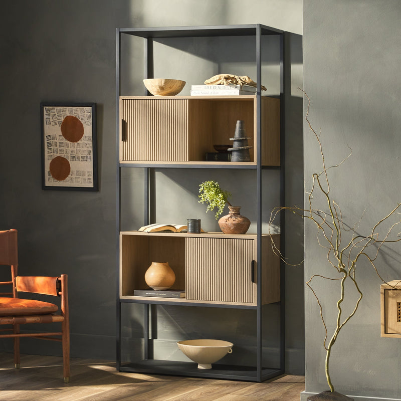 Tall Bookcase with Closed and Open Storage Living Room Walker Edison 