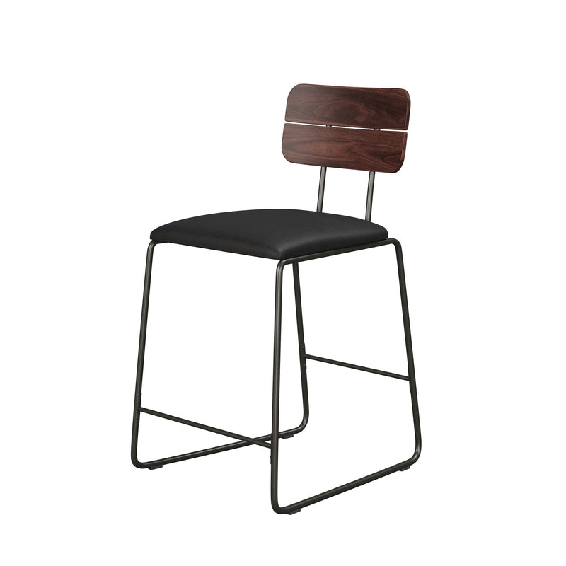 Modern 2-Piece Faux Leather Metal and Wood Counter Stool Set Dining / Kitchen Walker Edison 