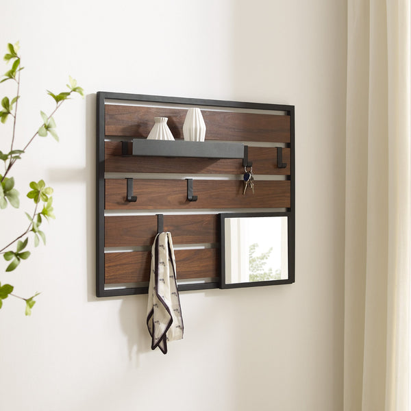43" Slatted Wall Organizer with Mirror Living Room Walker Edison 