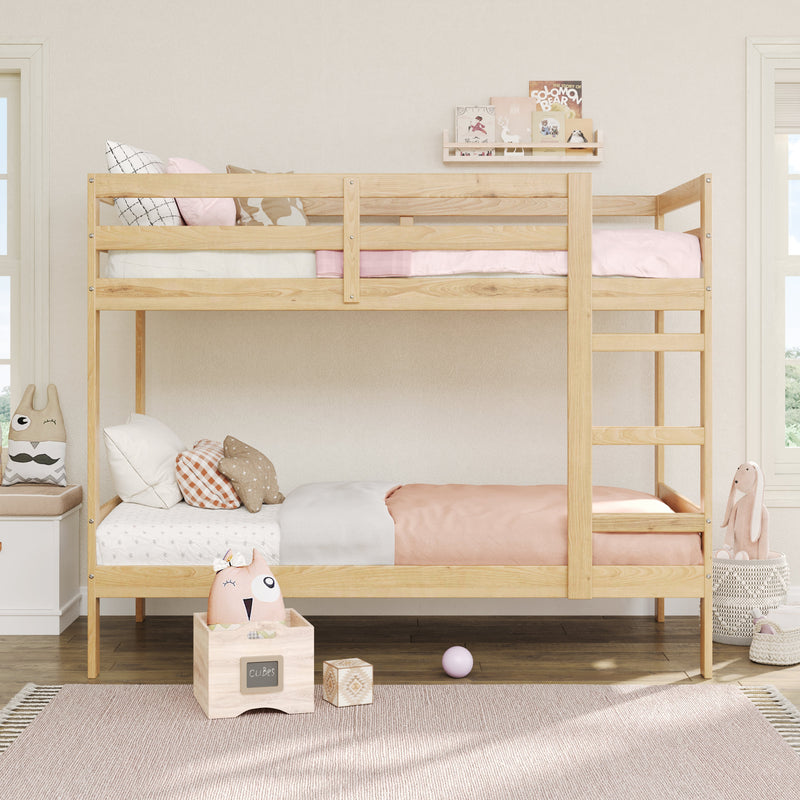 Simple Solid Wood Twin Over Twin Bunk Bed Bedroom Walker Edison Natural Pine 