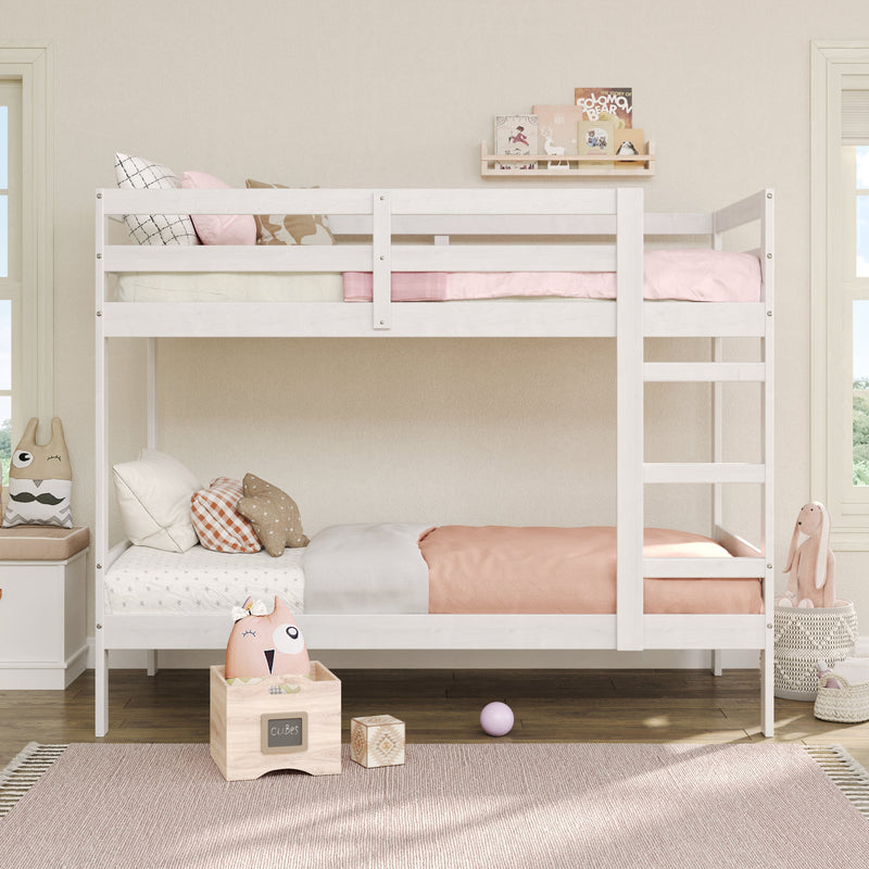 Simple Solid Wood Twin Over Twin Bunk Bed Bedroom Walker Edison White 