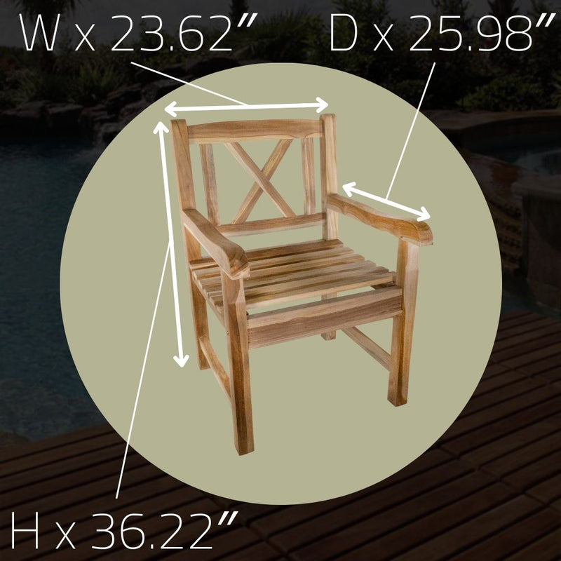 NORDICTEAK - Stockholm Natural Teak Outdoor Patio Dining Chair with Arm Rests