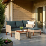 Walker Edison | Wicker Weather Proof 3 Piece Patio Sectional Chat Set Thumbnail