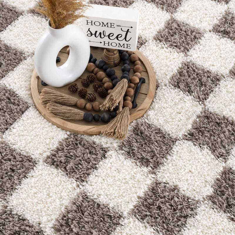 Boutique Rugs - Atira Brown Checkered Area Rug Rugs Boutique Rugs 