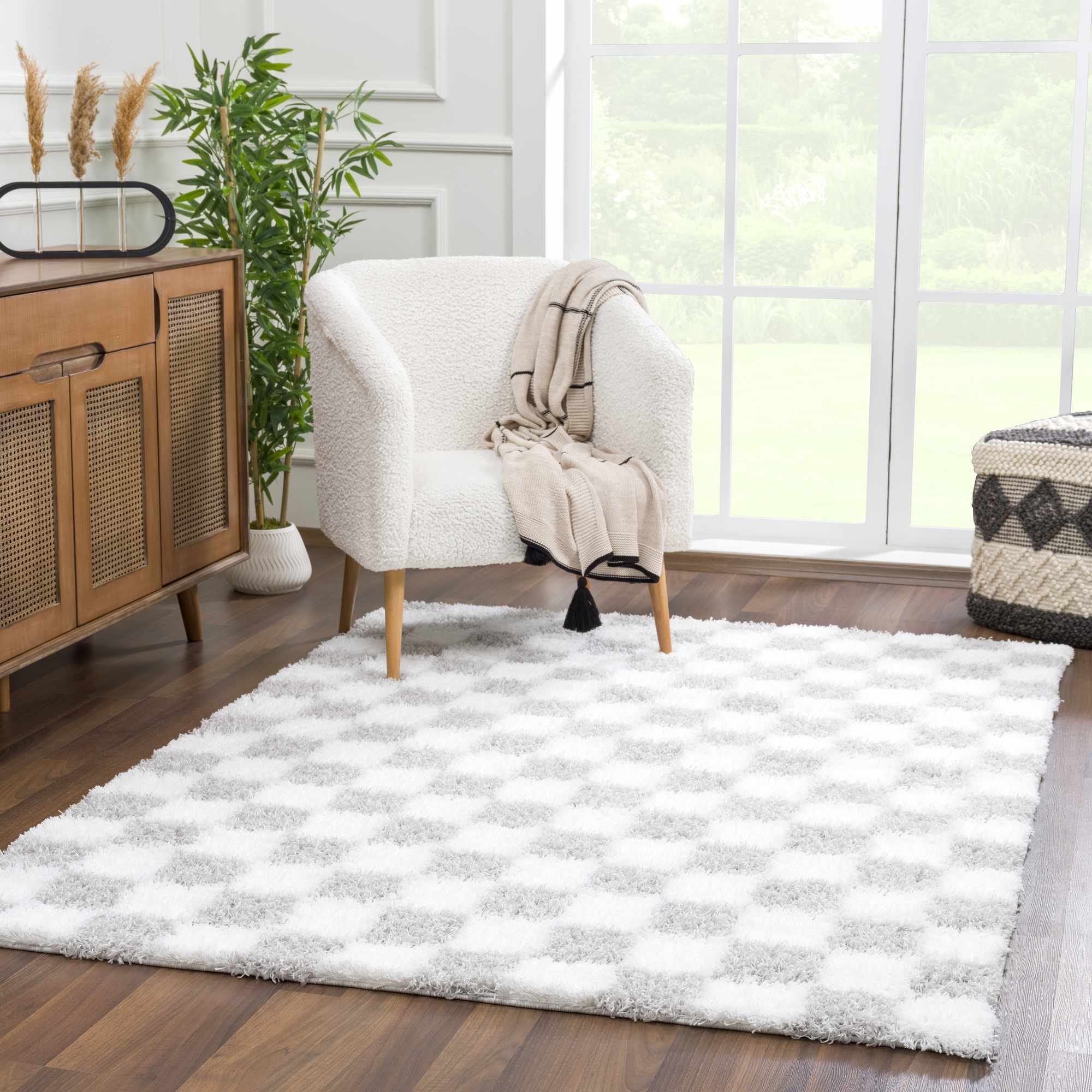 Boutique Rugs - Atira Gray Checkered Area Rug – Walker Edison