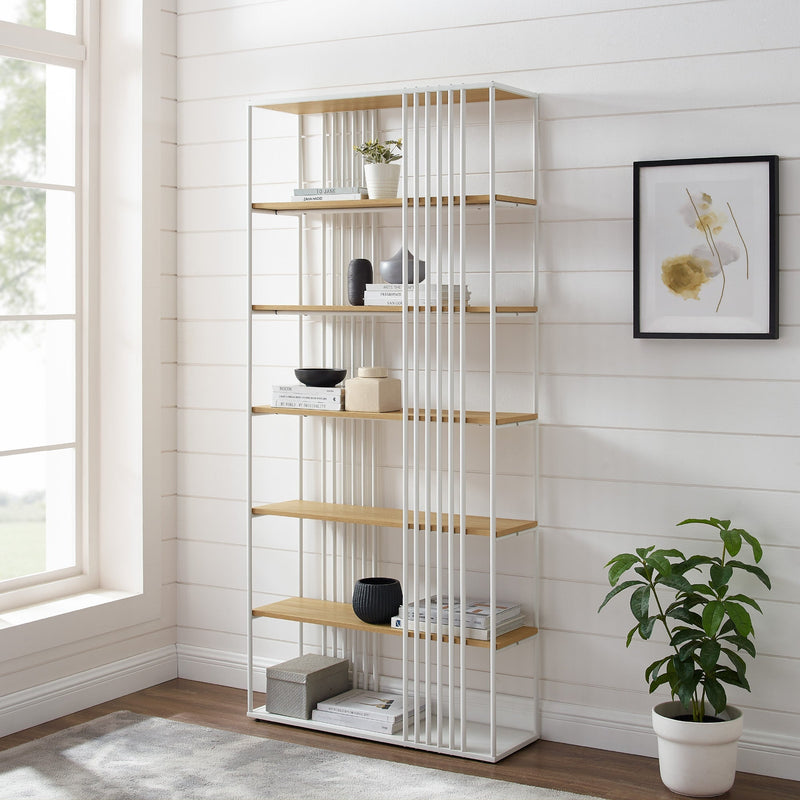 Vulcan 79" Minimalist Open Slat Bookshelf Home Office Walker Edison Coastal Oak/White 